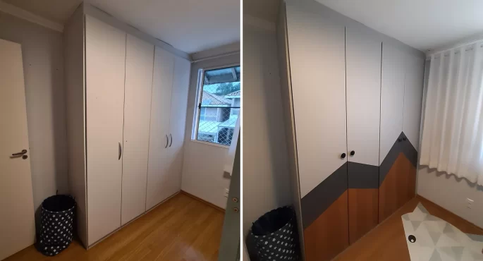 Antes e depois envelopamento de guarda roupas
